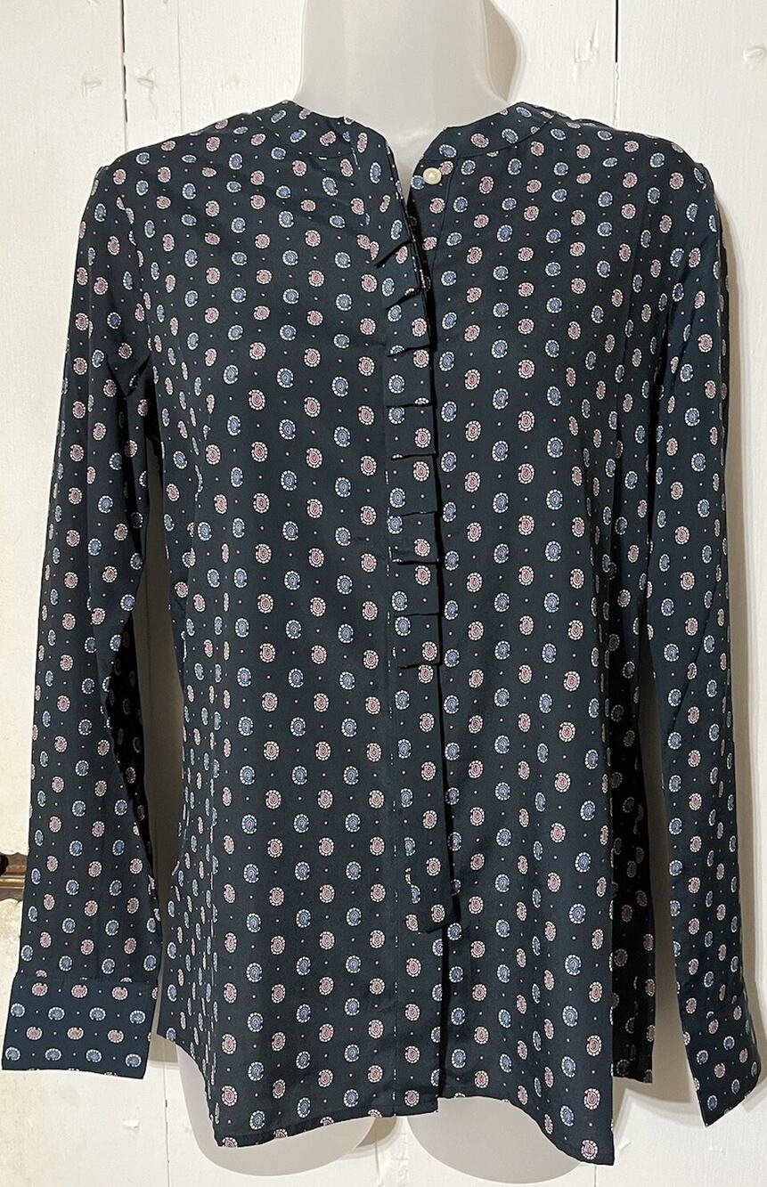 BANANA REPUBLIC Navy Paisley Foulard Long Sleeve Button Front Blouse Size XS